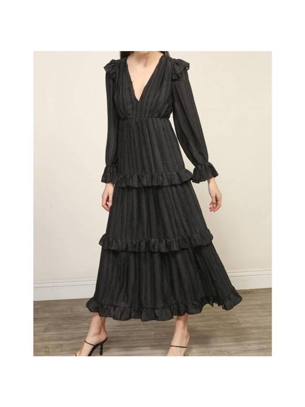 Nw Line & Dot Harlow Tiered Midi Dress M Ruffle V Neck Whimsigoth Witchy Cottage